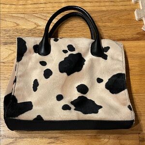 Black & Cream Cow-Print Faux Fur Tote Bag - Women